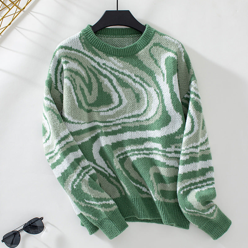 Pull-over en tricot à motifs pour femmes avec un motif de vagues moderne et un col rond Chic und Stil
