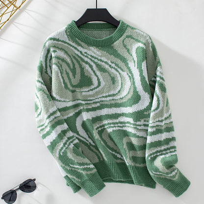 Pull-over en tricot à motifs pour femmes avec un motif de vagues moderne et un col rond Chic und Stil