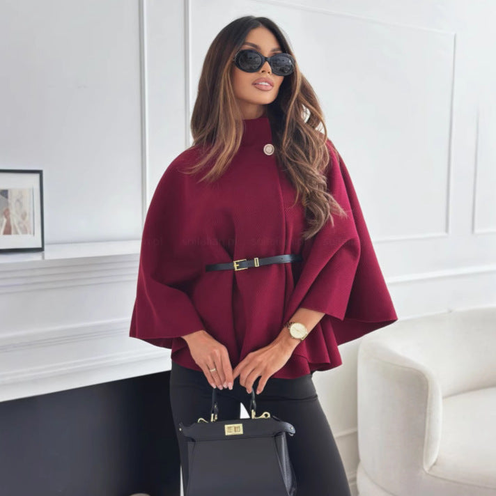 Dames élégante et à la mode cape-veste avec ceinture en tissu texturé Chic und Stil