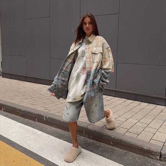 Chemisier à carreaux surdimensionné pour femmes Chic und Stil