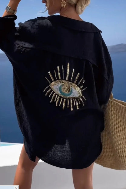 Chemisier-vest pour femmes grande taille avec motif d'yeux scintillants Chic und Stil