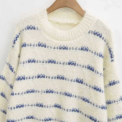 Damen weicher und trendiger Strickpullover mit gestreiftem Design Chic und Stil