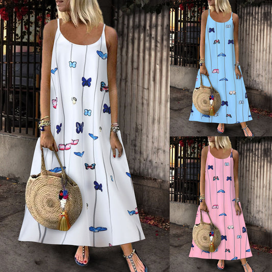 Robe maxi florale pour femmes avec des bretelles spaghetti Chic und Stil
