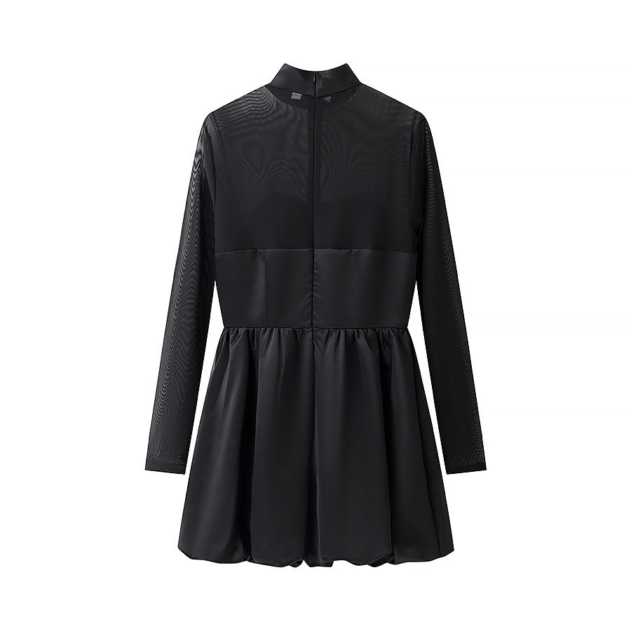 Robe d'inauguration élégante pour femmes avec manches transparentes et col haut Chic und Stil