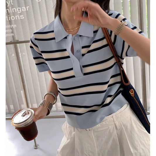 Chemise polo à rayures à manches courtes pour femmes Chic und Stil