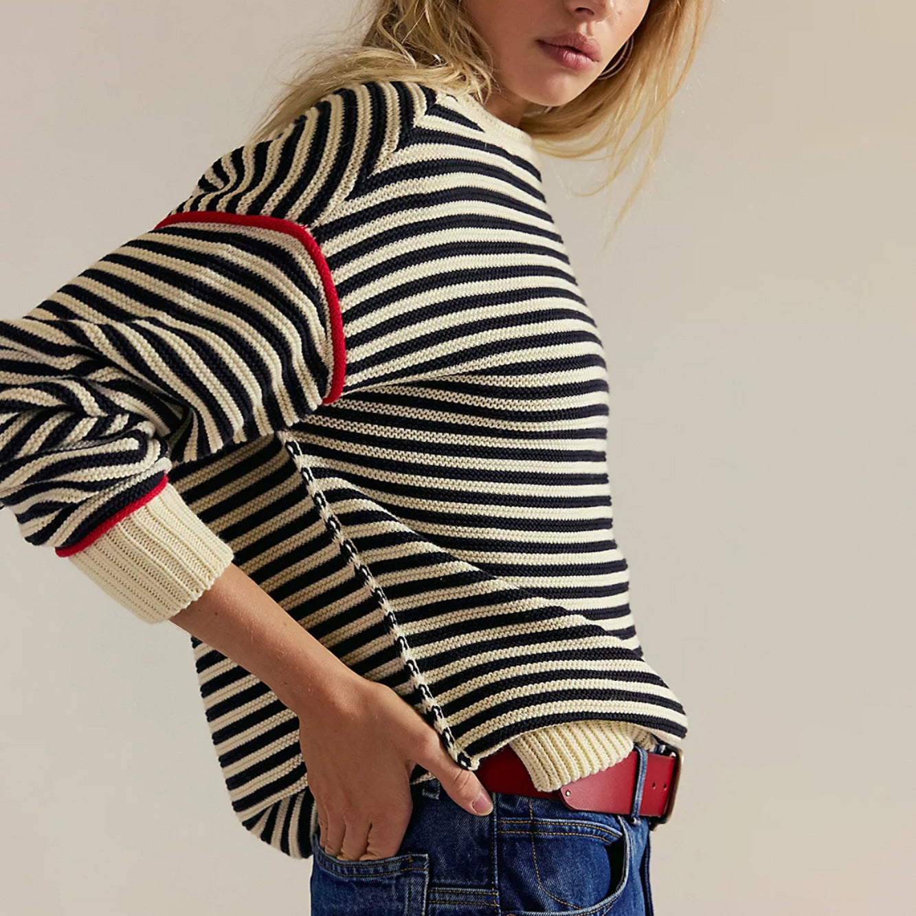 Pull en tricot oversized pour femmes avec motif rayé et coupe décontractée Chic und Stil
