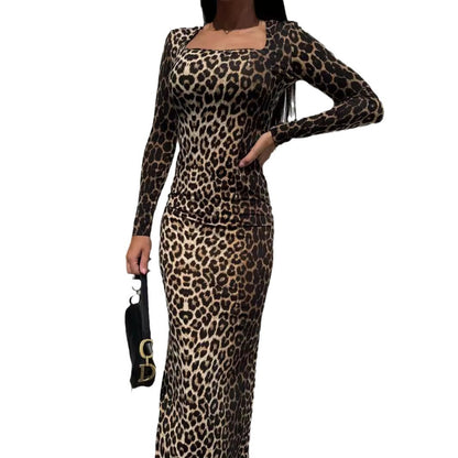 Robe Bodycon Chic und Stil à Imprimé Léopard à Manches Longues pour Femmes