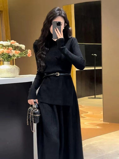 Robe en tricot élégante pour femmes avec col roulé étroit et coupe longue Chic und Stil