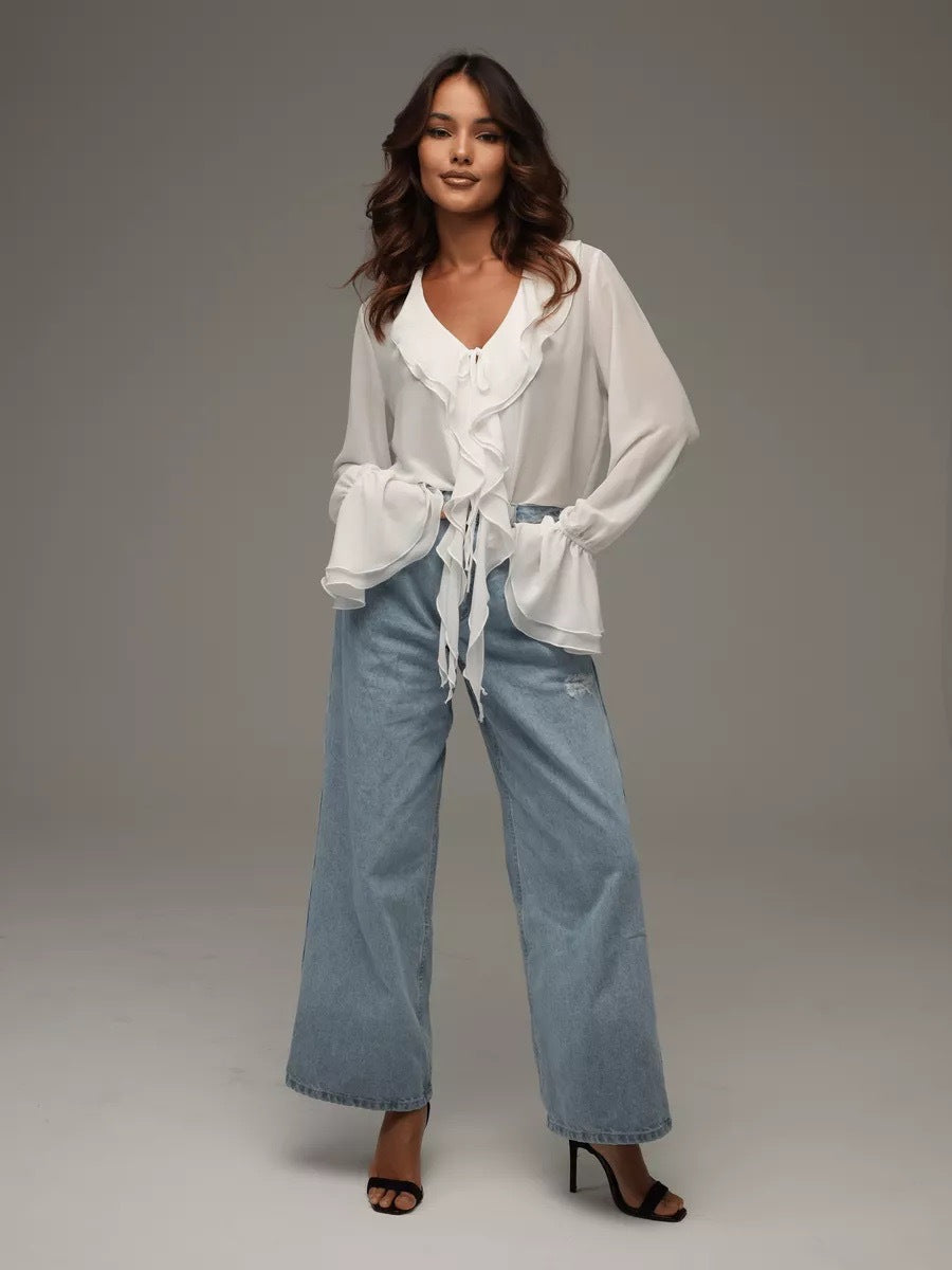 Chemisier léger en chiffon pour femmes avec volants et cordon de serrage Chic und Stil