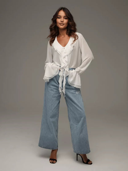 Chemisier léger en chiffon pour femmes avec volants et cordon de serrage Chic und Stil