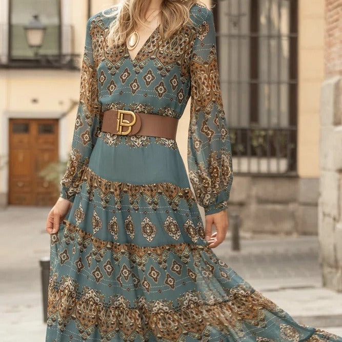 Robe maxi femme à manches volumineuses et design floral élégant Chic und Stil