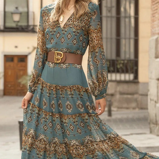 Robe maxi femme à manches volumineuses et design floral élégant Chic und Stil