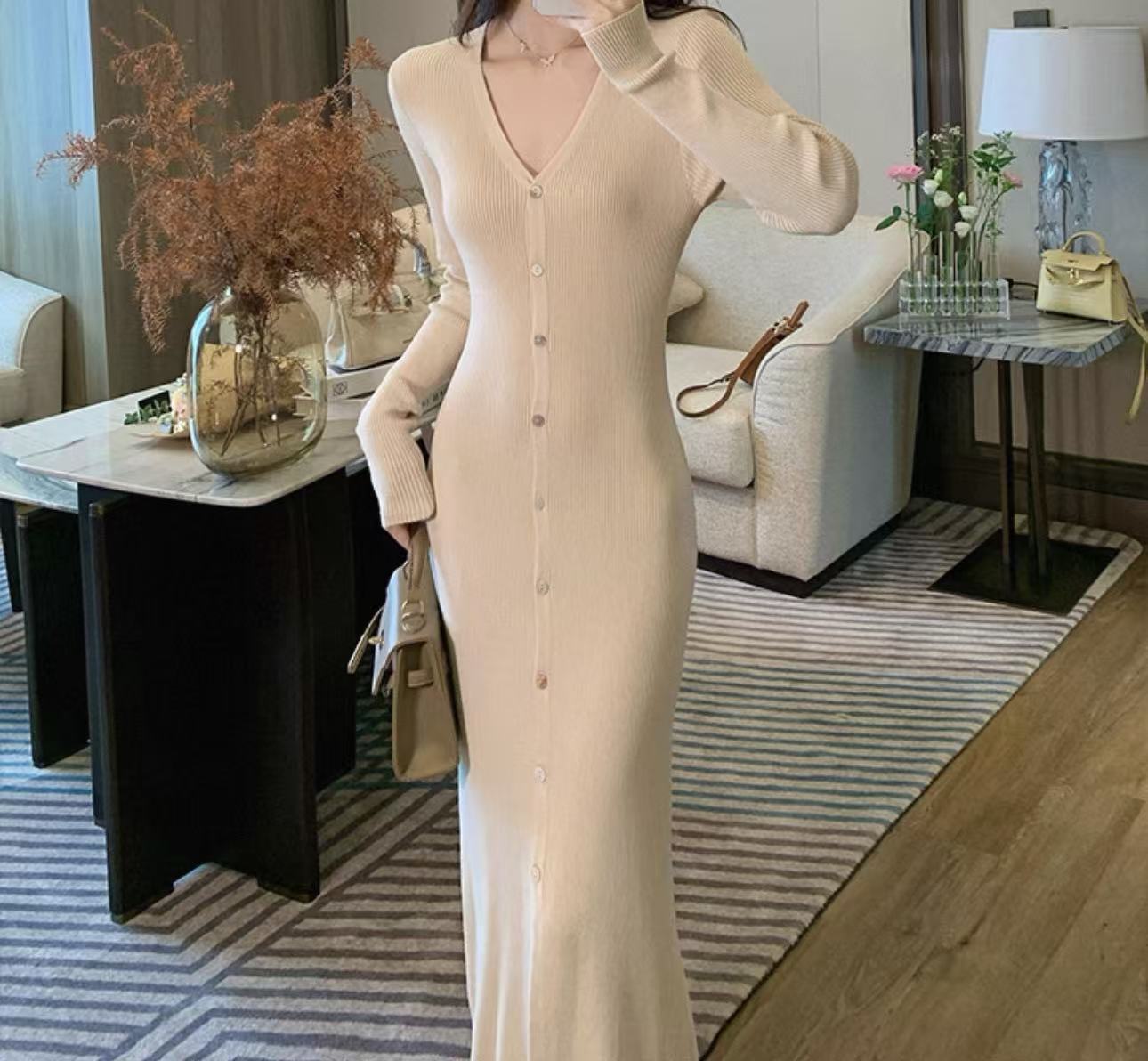 Dames Élégant Maxi Robe avec Détails de Bouton et Décolleté en V Chic und Stil