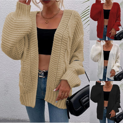 Dames gros tricot cardigan avec devant ouvert et manches décontractées Chic und Stil