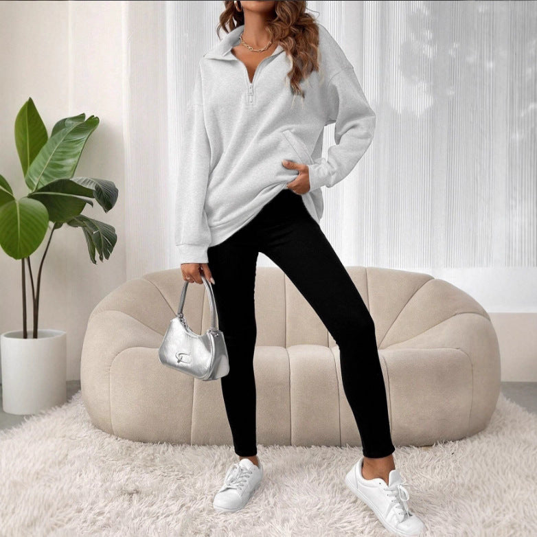 Pull décontracté pour femmes avec fermeture éclair courte et poche kangourou Chic und Stil