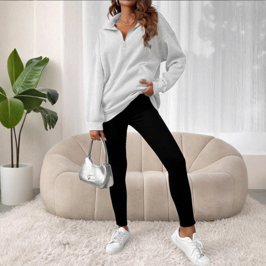 Pull décontracté pour femmes avec fermeture éclair courte et poche kangourou Chic und Stil