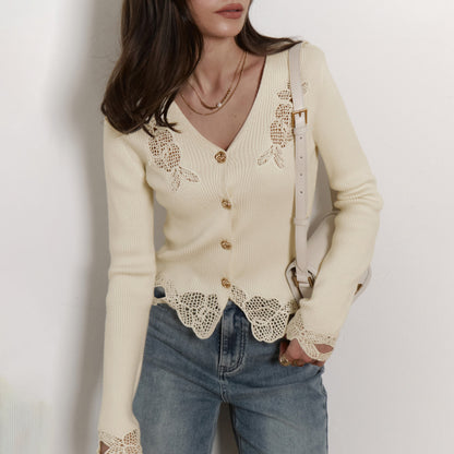 Dames Élégant Gilet en tricot avec Dentelle en crochet Chic und Stil