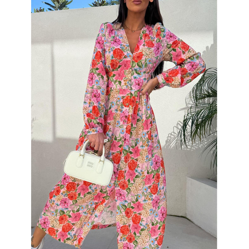 Robe maxi à boutons fleuris pour femmes Chic und Stil