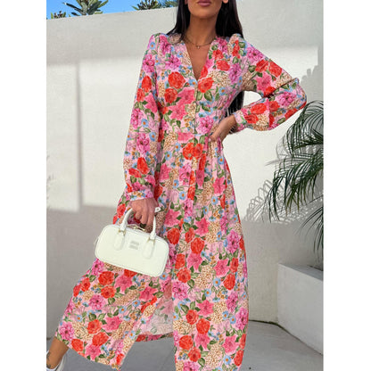 Robe maxi à boutons fleuris pour femmes Chic und Stil