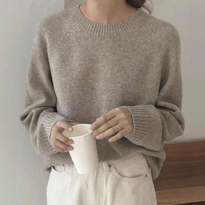 Dames Pull confortable à col rond en tissu de haute qualité Chic und Stil