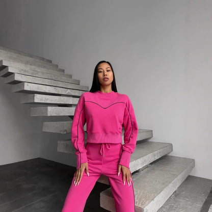 Dames Ensemble de sweat et de jogging sportif avec couture à la mode Chic und Stil