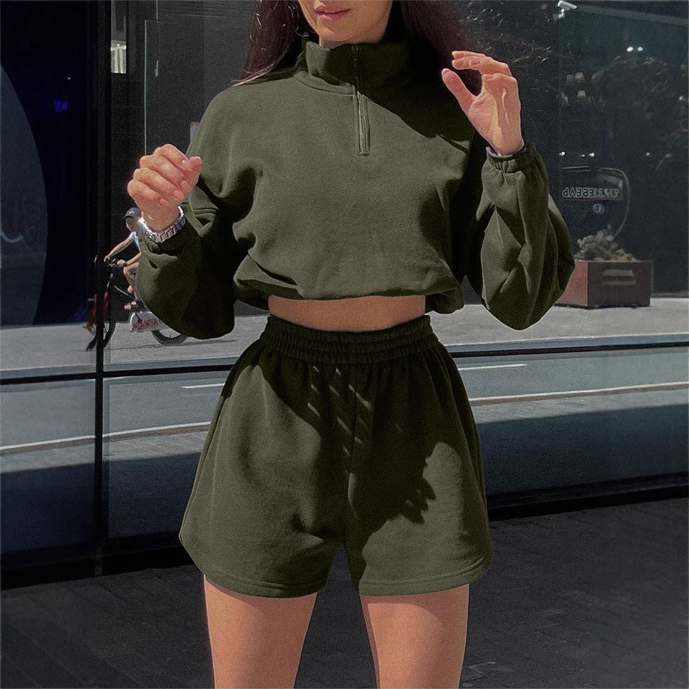 Ensemble de sweat-shirt court pour femme et shorts décontractés Chic und Stil