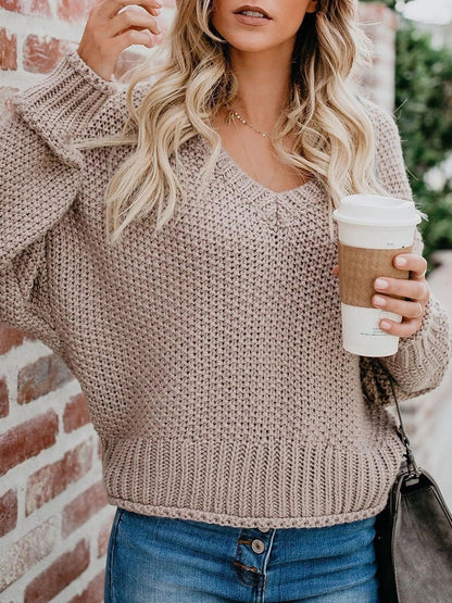Pull en grosse maille pour femmes avec décolleté en V et coupe décontractée Chic und Stil