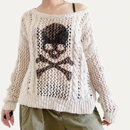 Pull en tricot surdimensionné pour femmes avec un motif de trous créatif et un design d'ancre Chic und Stil