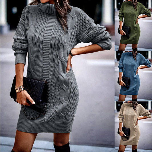 Robe en tricot pour femmes avec col haut et motif cordon Chic und Stil
