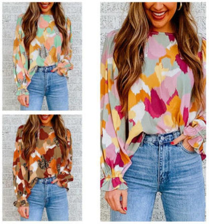 Chemisier pour femmes avec impression artistique et poignets froncés Chic und Stil