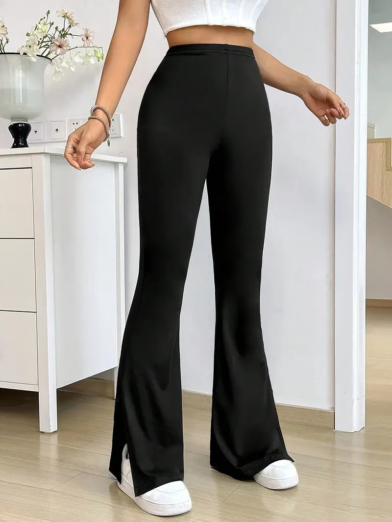 Women Elegant Bootcut Pants with Chic Side Slits and Style