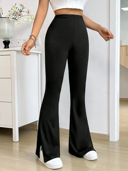 Women Elegant Bootcut Pants with Chic Side Slits and Style