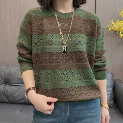 Pull en tricot pour femmes avec un motif ajouré à la mode et une coupe décontractée Chic und Stil