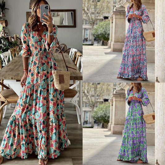 Robe maxi pour femmes avec un délicat motif cachemire et une élégante patte de boutonnage Chic und Stil