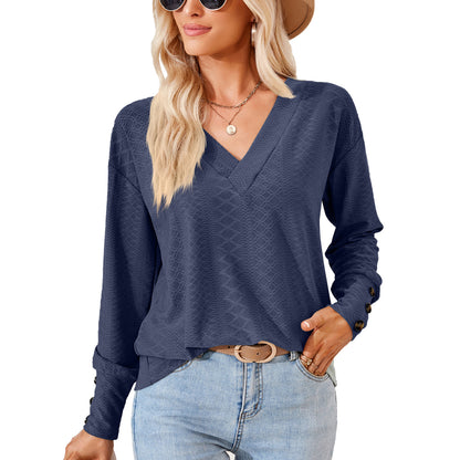 Blouse à manches longues pour femme avec un décolleté en V raffiné et un design structuré Chic und Stil