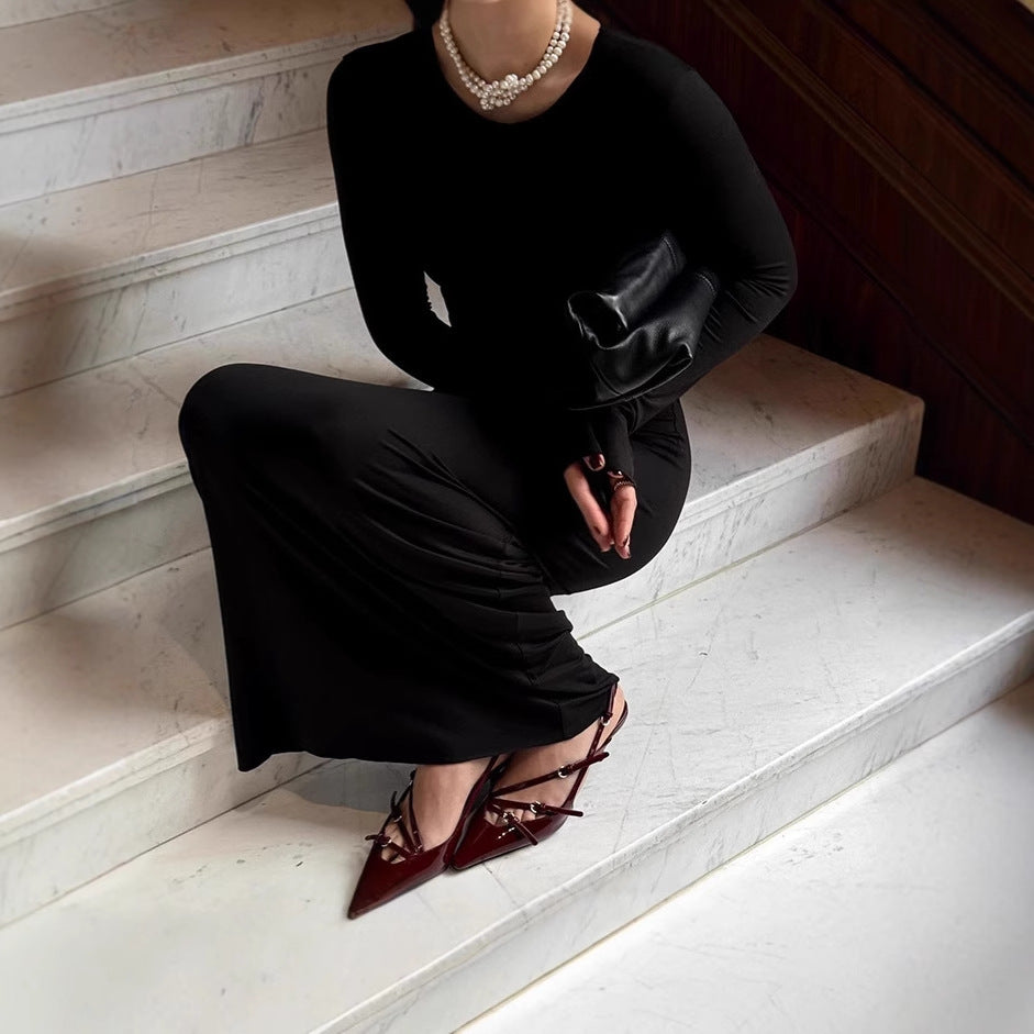 Dames Élégante Robe Maxi à Manches Longues en Jersey de Haute Qualité Chic und Stil