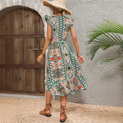 Robe maxi à manches A pour femmes avec détails en volants et fente latérale Chic und Stil