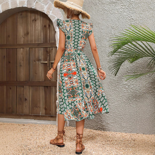 Robe maxi à manches A pour femmes avec détails en volants et fente latérale Chic und Stil