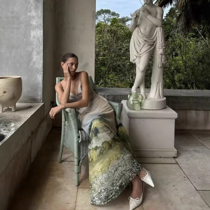 Robe maxi femme avec impression paysagère artistique Chic und Stil