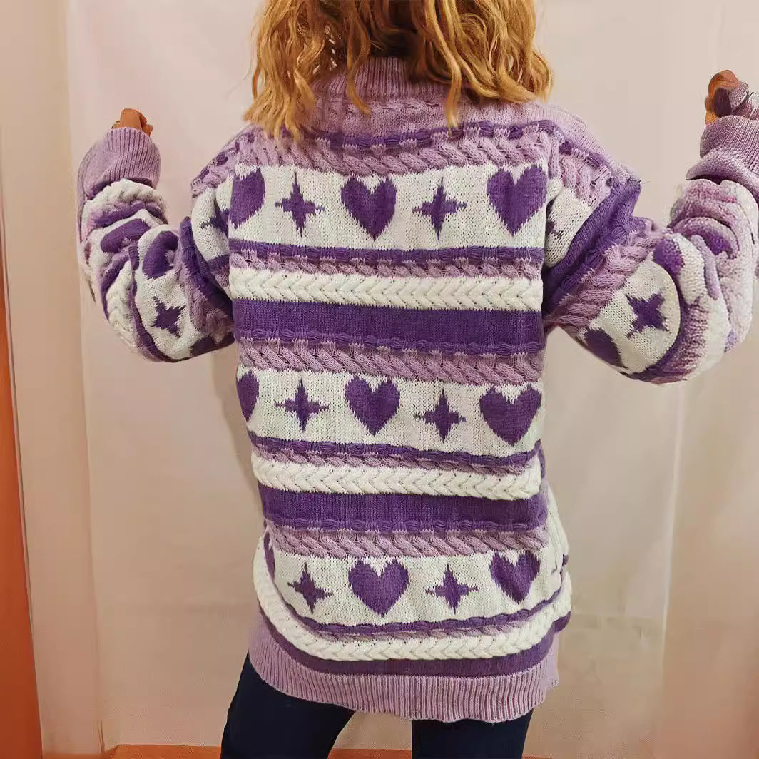 Pull en gros tricot pour femmes avec un motif de cœur ludique et des détails en torsades Chic und Stil