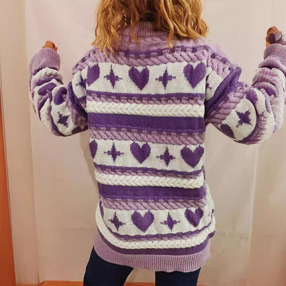 Pull en gros tricot pour femmes avec un motif de cœur ludique et des détails en torsades Chic und Stil