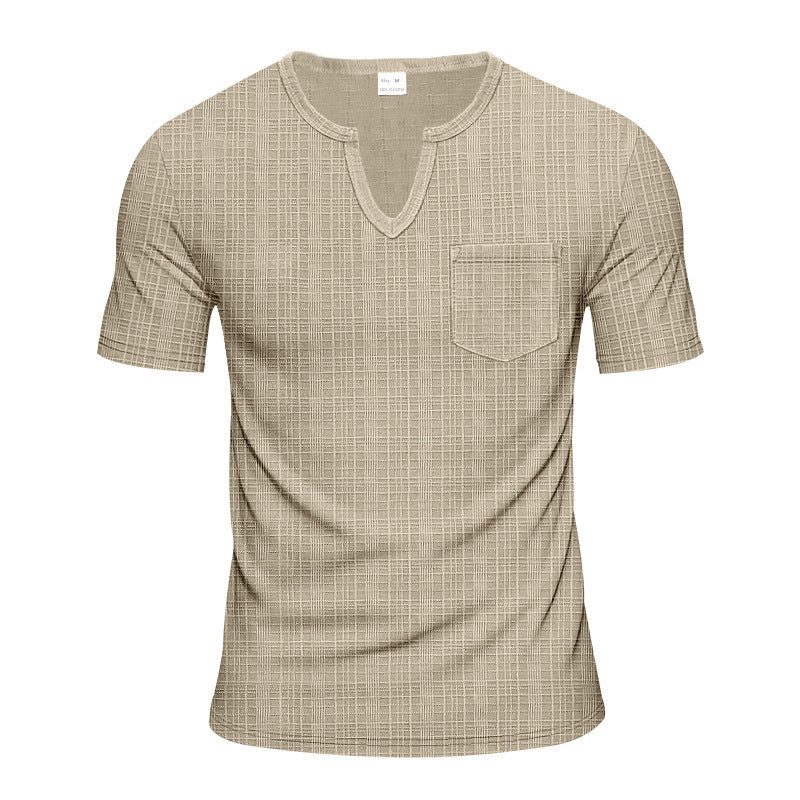 T-shirt à manches courtes pour hommes col en V avec poche poitrine Chic und Stil