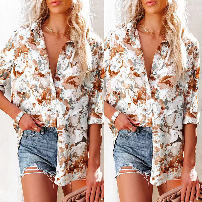 Dames Chemisier Léger Floral à Boutons Chic und Stil