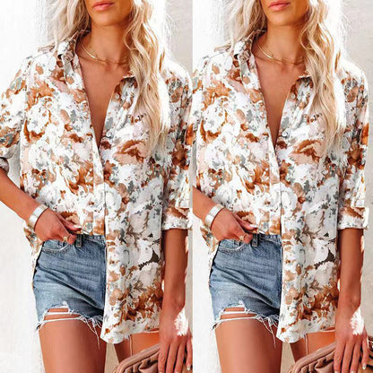 Dames Chemisier Léger Floral à Boutons Chic und Stil