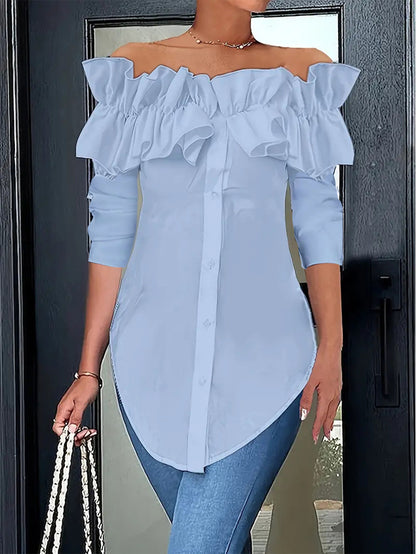 Chemisier femme épaules nues avec volants et patte de boutonnage Chic und Stil