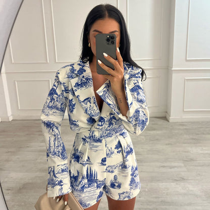 Dames Chiffon Jumpsuit avec motif botanique et coupe ajustée Chic und Stil