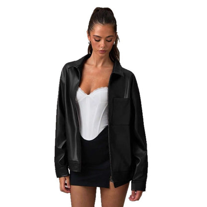 Damen Veste en simili cuir avec coupe oversize et poche poitrine pratique Chic und Stil