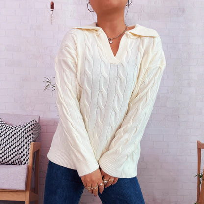 Pull en grosse maille pour femmes avec un design de tresses colorées et un col classique Chic und Stil