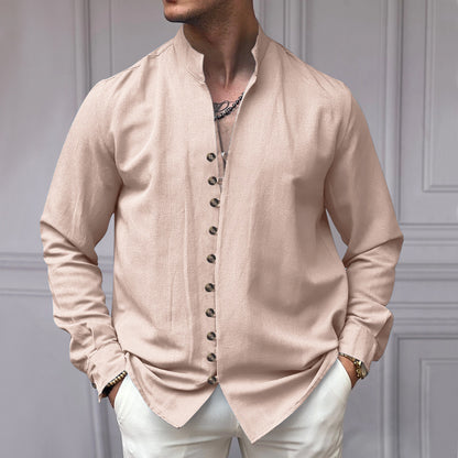 Chemise à manches longues pour hommes avec col montant et détails de bouton à la mode Chic und Stil