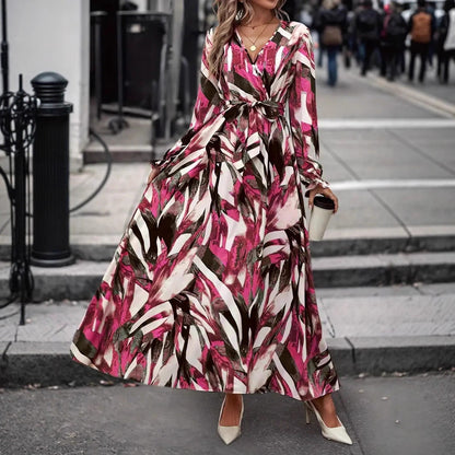 Dames Élégante Robe Maxi avec Imprimé Floral et Ceinture Chic und Stil
